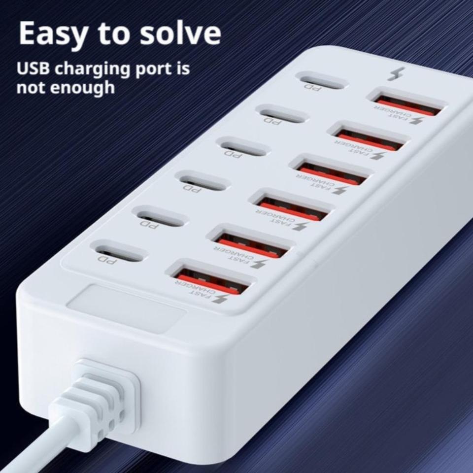  12 in 1 USB Charging Hub 66W 6 USB 6 Type C Multi Port Power Strip with 1M Cord for Laptop Phone Power Strip Home Office 