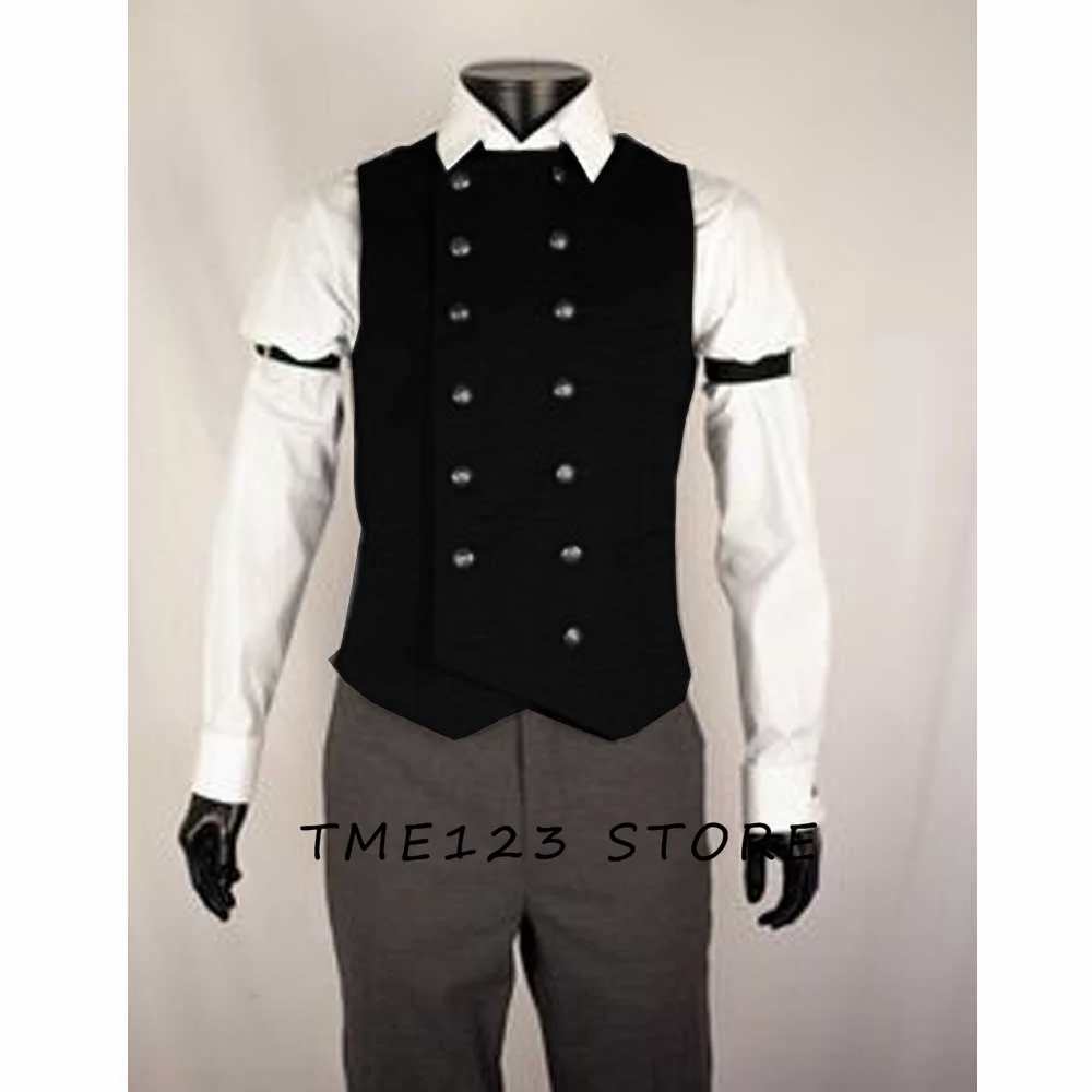 Men's Serge Double Breasted Casual Vest Vests for Women Steampunk Suit Male Formal Man Ambo Gothic Chaleco Wang Dress Waistcoat