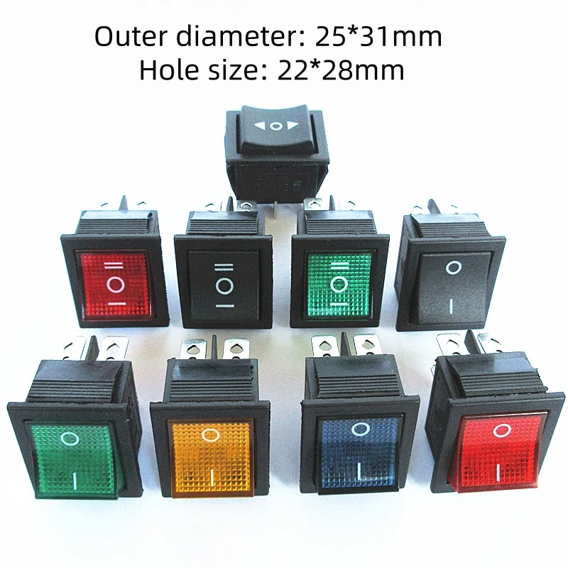 KCD4-Wippschalter, 16 A, 250 V, Power-Reset-Taste mit 4 oder 6 Pins, 2 oder 3 Positionen, erhältlich in verschiedenen Farben oder ohne Licht