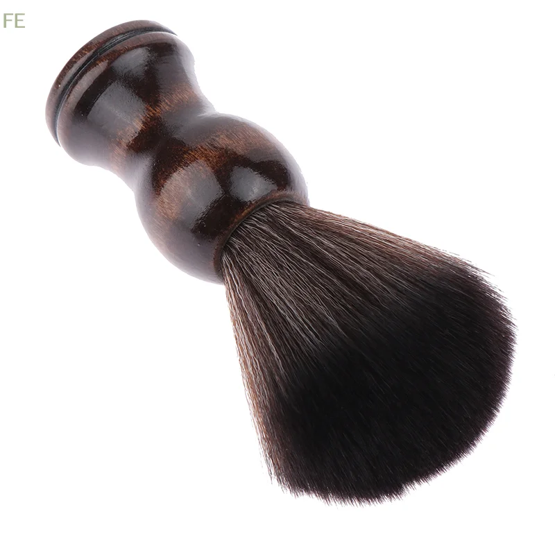 [FE] Cepillo de afeitar de nailon suave, cepillo portátil para limpieza de salón, cepillo de espuma limpiadora, cepillo para barba con mango de madera