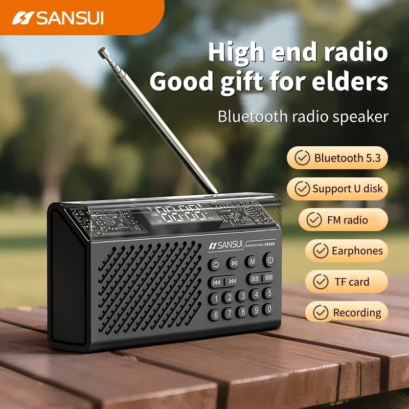 SANSUI V16 Caixa De Som بلوتوث المحمولة ستيريو باس الصوت خمر سمّاعات بلوتوث بطاقة المكونات الصغيرة في مشغل موسيقى وكمان