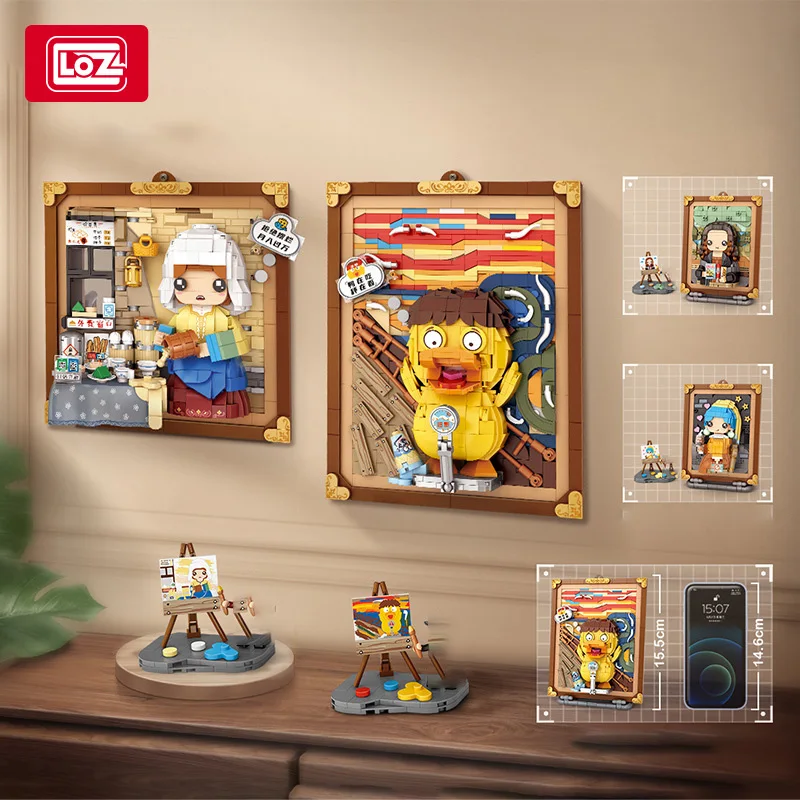 LOZ-1286 Welt Niedliches Gemälde Schrei Ente Mona Lisa 3D Wanddekoration hängendes Bild Mädchen Bausteinspielzeug