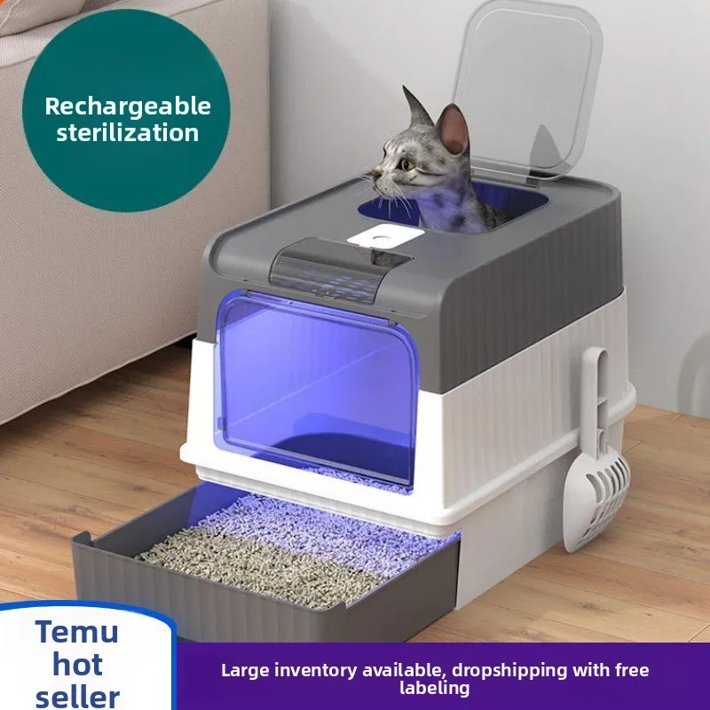 

Cat litter box oversized drawer type rechargeable sterilization deodorant pet fully enclosed cat toilet cat litter box