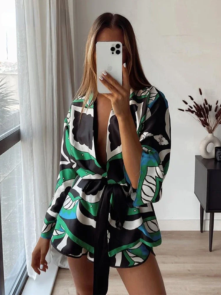 Foridol Oversized Green Print Boho Women Shorts Sets Shirts Shorts Pants Three Pieces Fashion Suits Matching Sets 2024 Summer