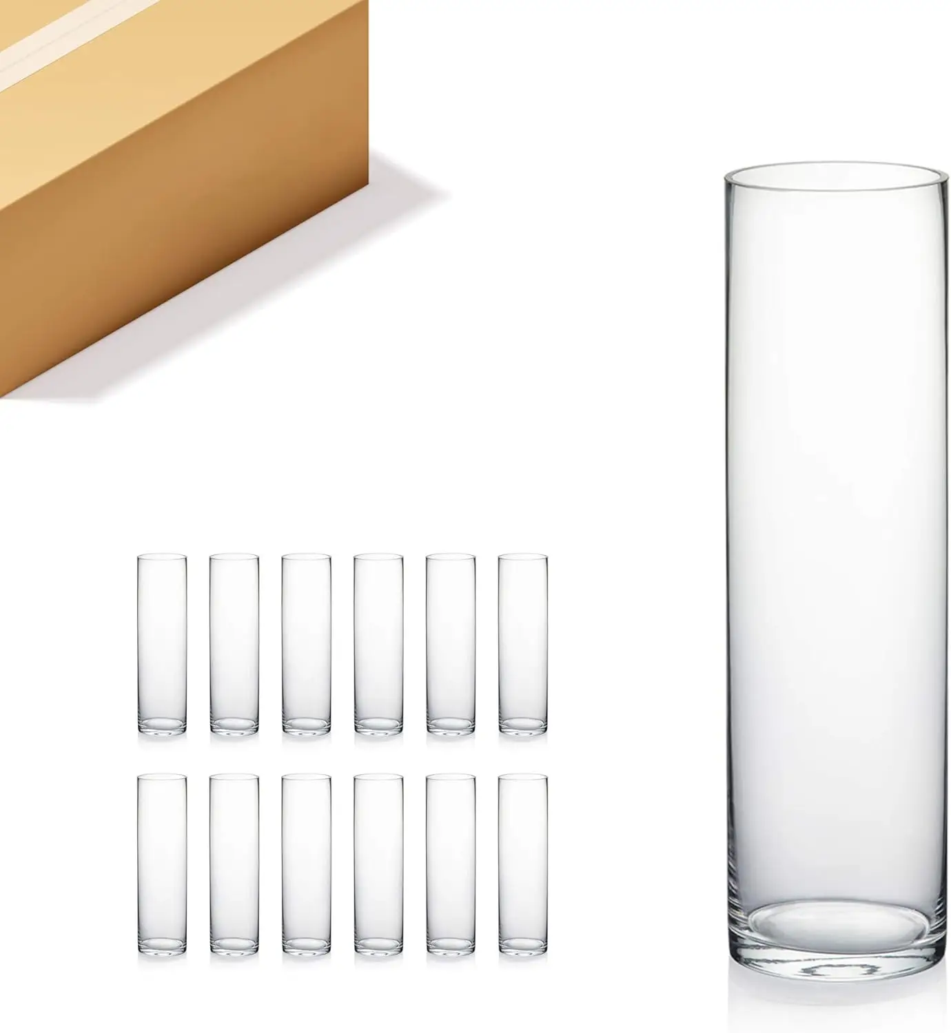 Quality Thick Weighted Tall Clear Cylinder Glass Vases, 4