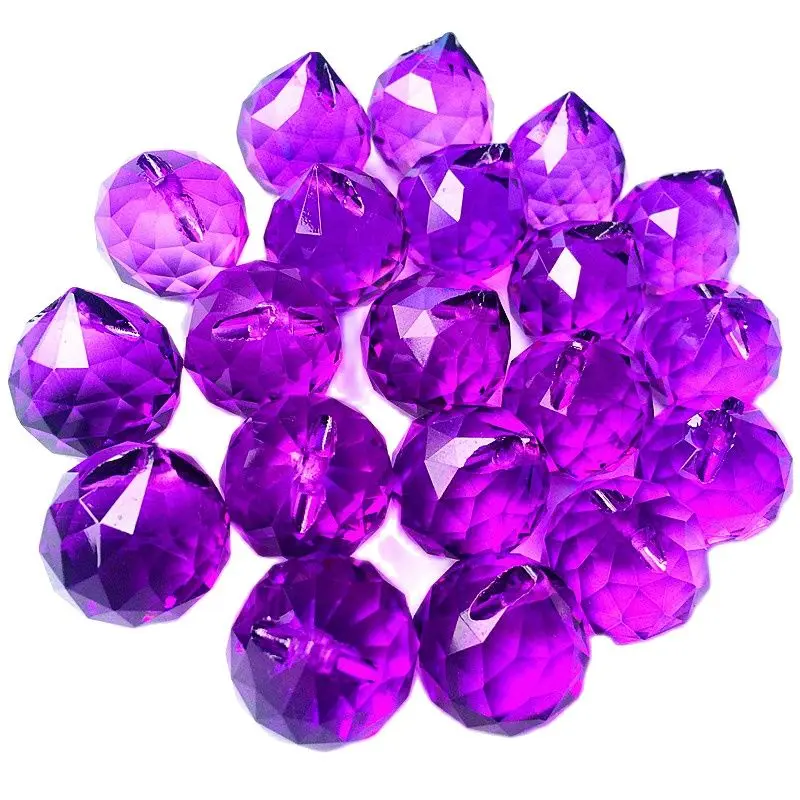 50pcs/lot Dark Purple 20mm K9 Crystal Faceted Balls (Free rings) Glass Chandelier Parts/ Crystal Feng Shui Balls For Home Decor