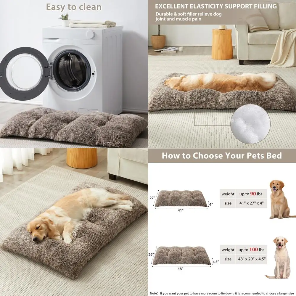 

Роскошный плюшевый ящик для собак — пушистый, уютный, хаки для больших собак с противоскользящим основанием и моющимся чехлом