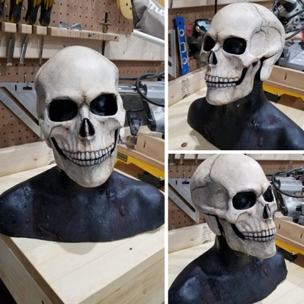 Máscara de calavera de látex para Halloween, decoración de terror, cabeza completa, casco de Calavera, mandíbula móvil, regalos, máscara de disfraz