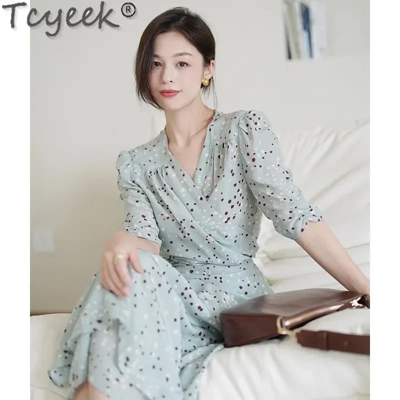 

Tcyeek 100% Mulberry Silk Dress for Women Clothes Elegant Women's Dresses High Waist Fashion Summer Dresses 2024 Vestido Mujer