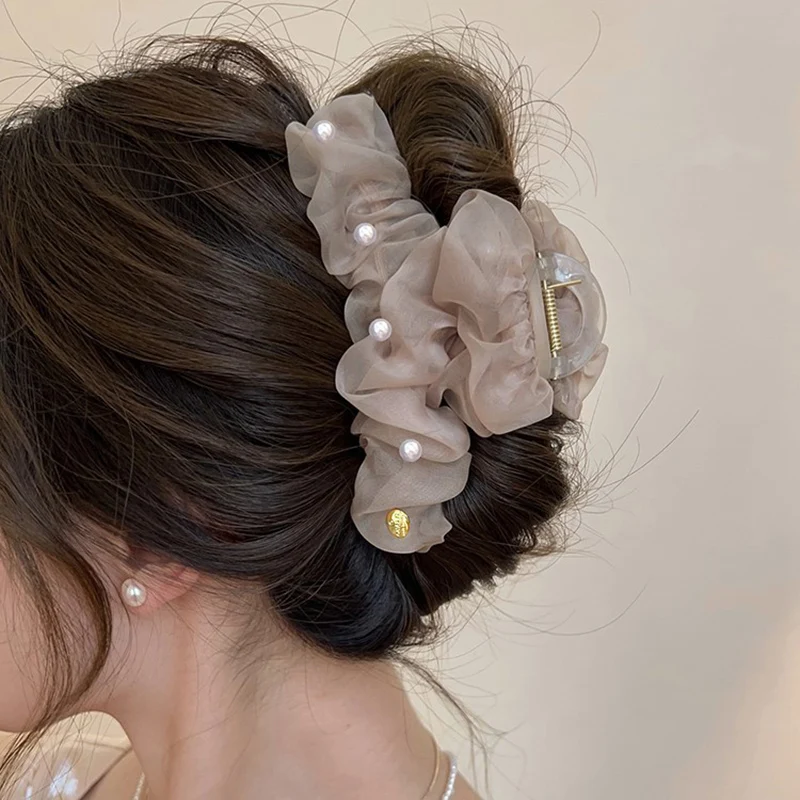 Pince à cheveux en maille perlée pour femmes, épingle à cheveux élégante, coiffure de princesse, pince à saisir à la mode, accessoires pour cheveux féminins, tempérament, 2024