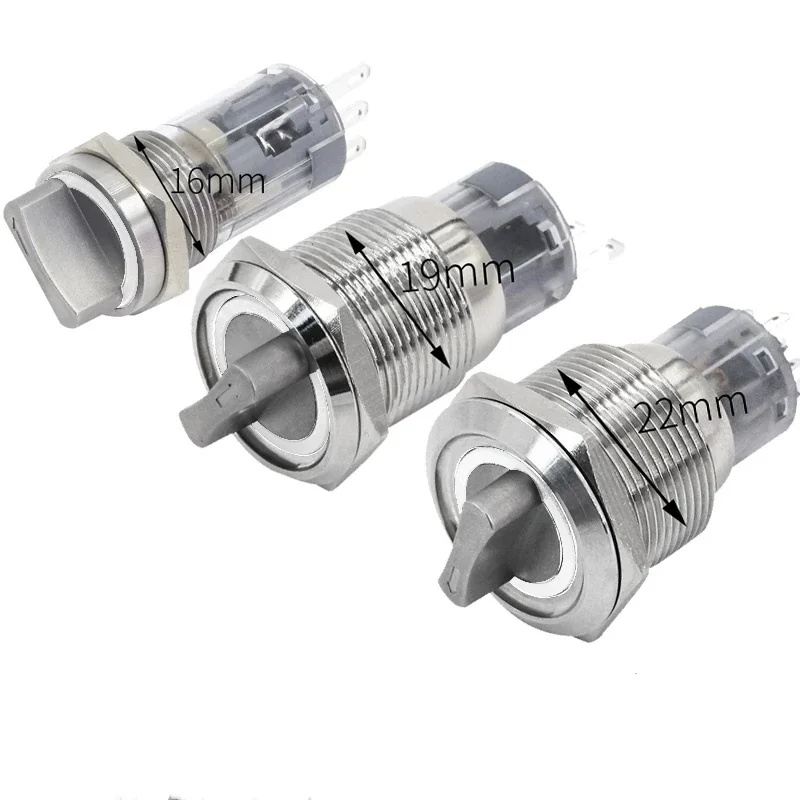 22mm Self-return Momentary Self-locking Fixation Waterproof DPDT Illuminated Metal Selector Rotary Switch 2/3 Position with
