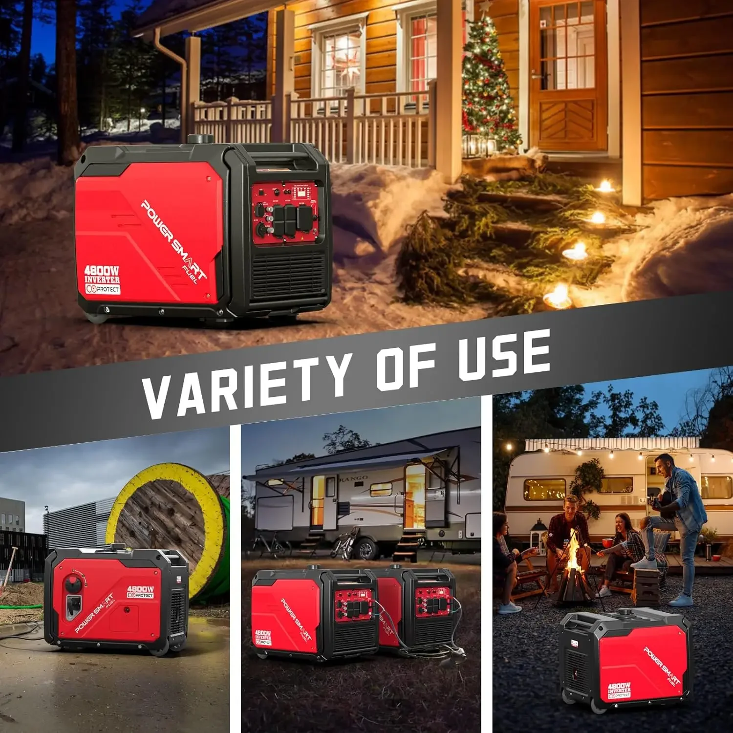 4500-Watt Super Quiet RV-Ready Inverter Generator, Portable Generator Gas Powered with Electric Start, CO Sensor