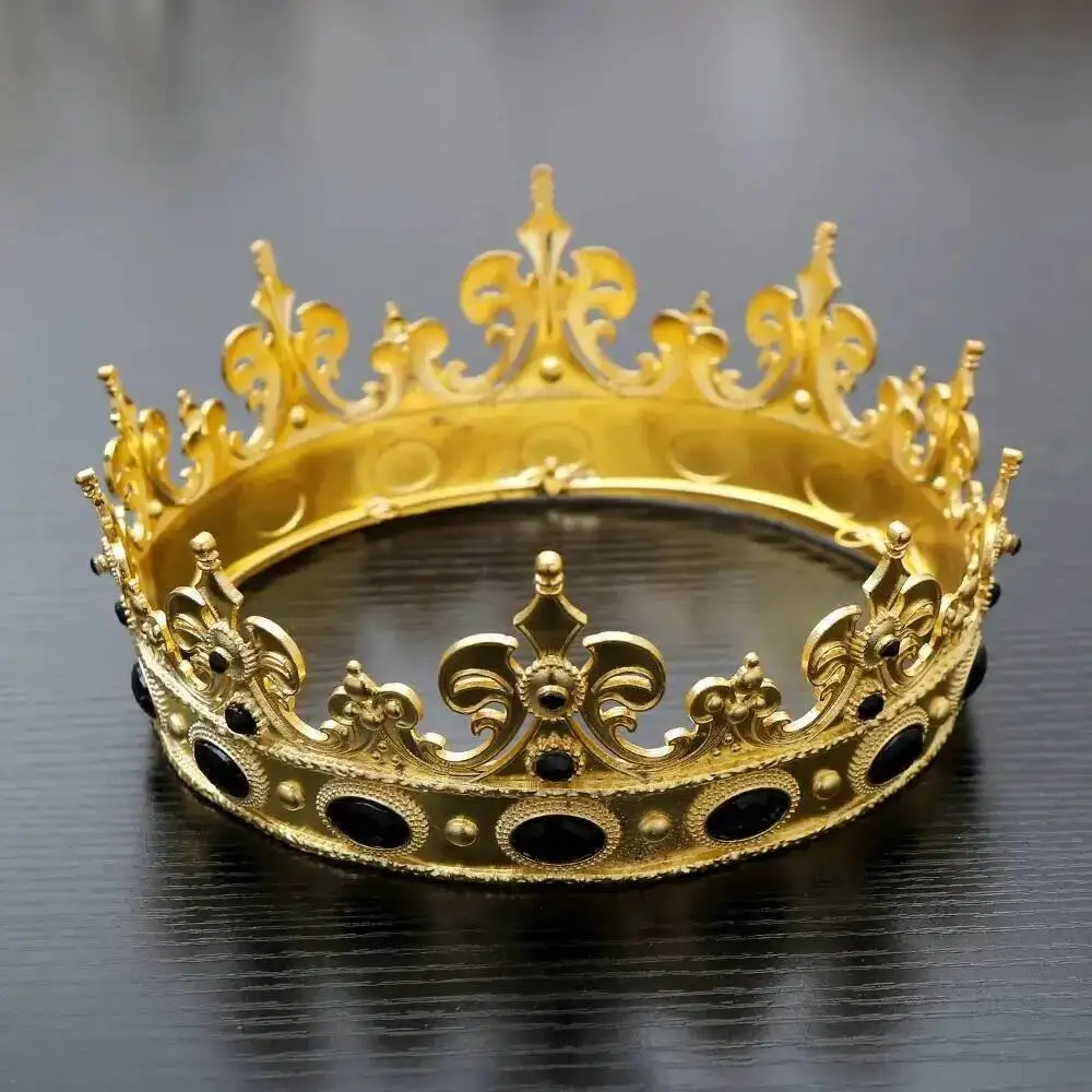 

Круглые золотые средневековые женские королевские короны, диадемы королевы, мужские королевские нарядные диадемы в стиле барокко, костюм на день рождения, европейские головные уборы