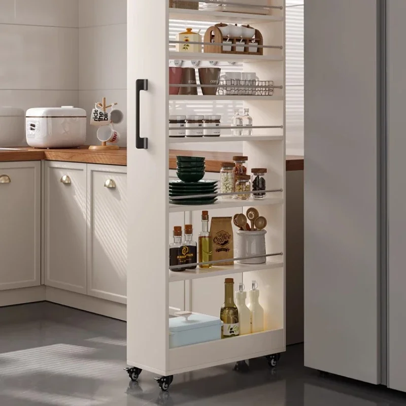 

Kitchen storage Extremely narrow side cabinet Refrigerator gap shelf Movable large capacity side pull narrow side cabinet