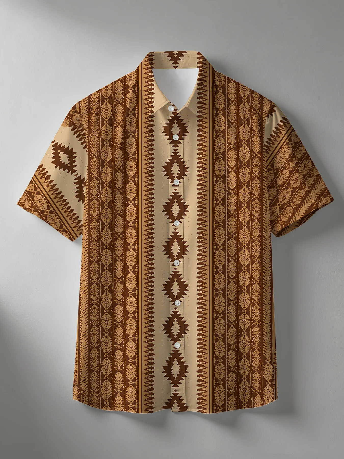 

Summer men's short-sleeved shirt in Bohemian style with 3D digital printing. Old money style beach casual quick-drying top.