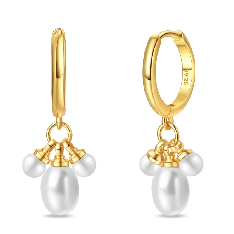 

Hot Sales 925 Sterling Silver Golden Pearl Pendant Hoop Earrings For Women Fine Birthday Anniversary Jewelry Gifts