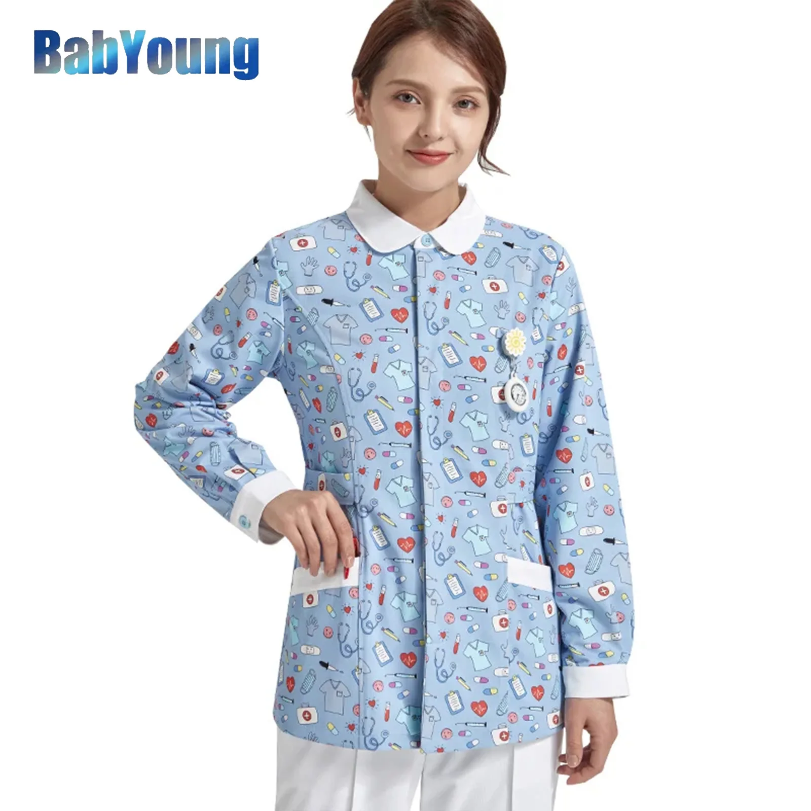 Women Nurse Scrub Top Scrubs Workwear Medical Work Set Top and Pant Dental Beautician SPA Suit Uniformes Clinicos Mujer 802-YHXG