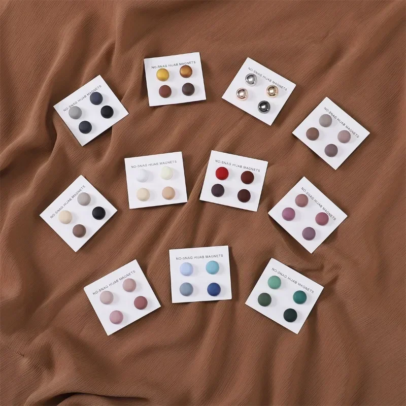 4Pcs/Card Matte Magnet Hijab Pins Brooch Headscarf Women Shawl Strong Magnetic Button Headscarf Accessories Scarf Wrap Wholesale
