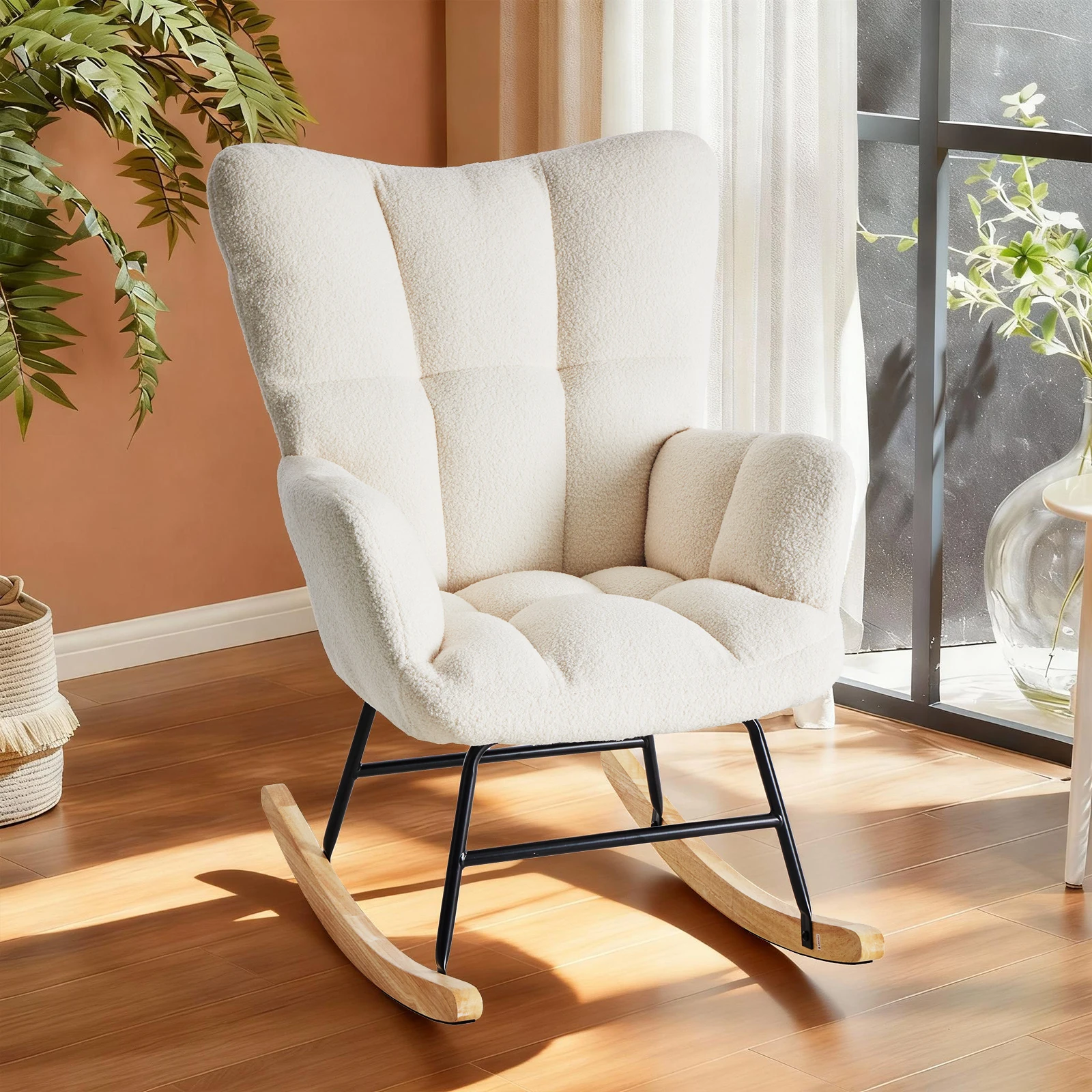 MCQ Ergonomic Teddy Fleece Office Chair Metal Frame Soft Cushion Lumbar Support High Backrest Heavy Capacity For Office