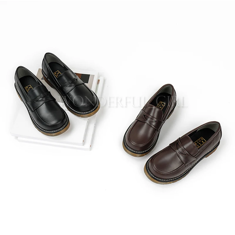 일본 스타일 대학생 유니폼 코스프레 로리타 슈즈, 여성 및 여아용, 블랙 및 다크 브라운 플랫폼 슈즈, 사이즈 35-40