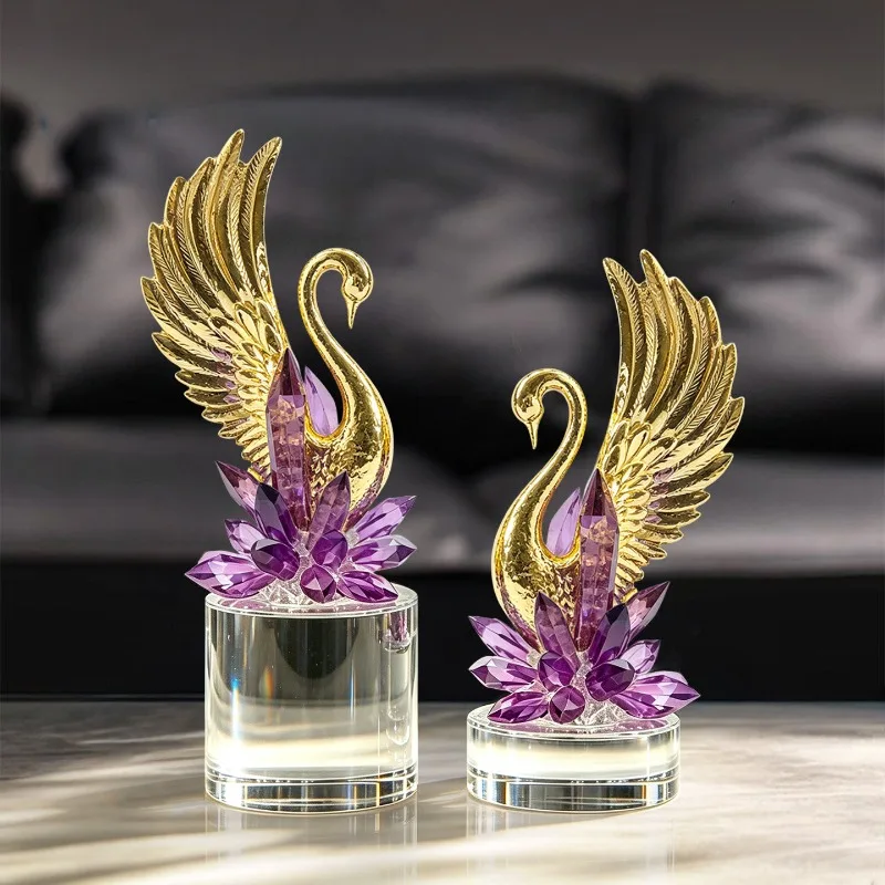 Modern Crystal Swan Art Ornament Living Room Entrance TV Cabinet Desktop Transparent Statuette Decoration Wedding Gift