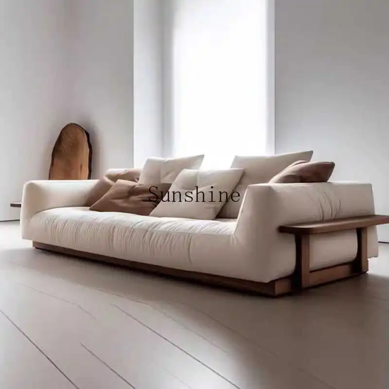 

New Chinese-style wabi-sabi wind small apartment soft bag fabric sofa solid wood single double