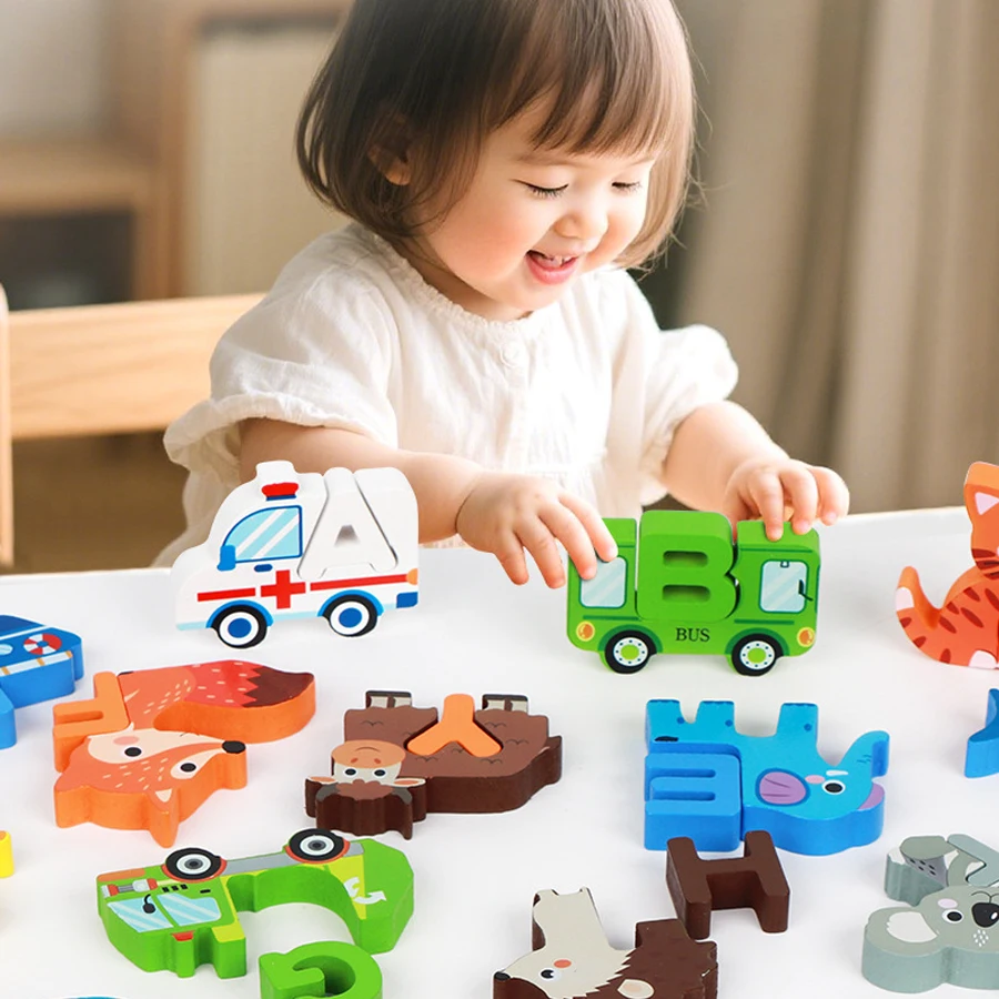

Wooden Animal Alphabet 3D Puzzle Toys Montessori ABC Learning Educational Toys For Toddlers Kids Early Preschool Gift
