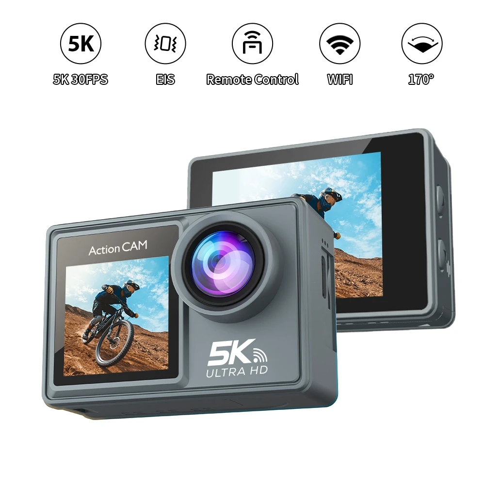 

5K 30fps Action Camera 4K 60FPS Dual IPS LCD WiFi 30M Waterproof 5X Zoom Anti shake Sports App Cameras With Remote Control