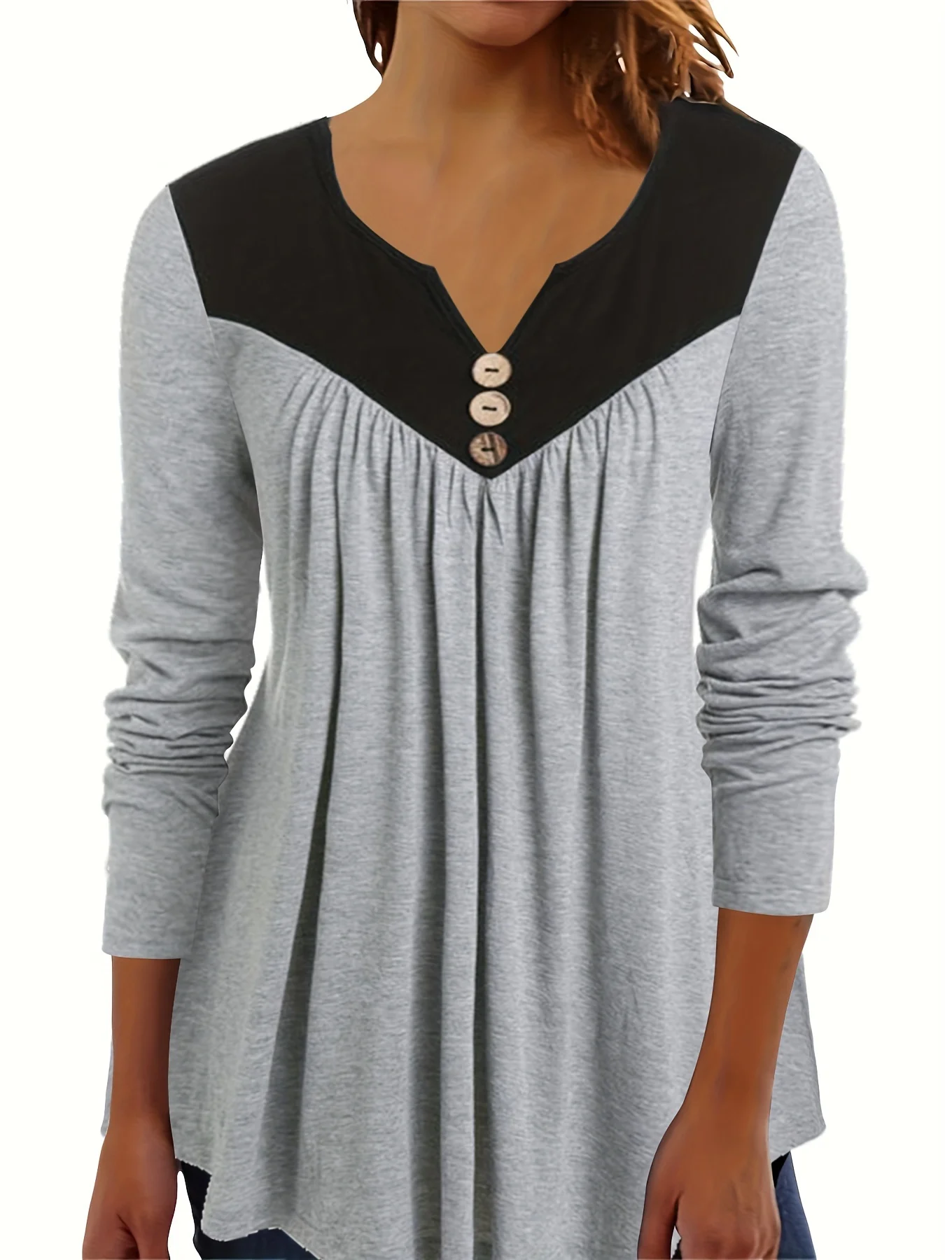 여성 패션 우아한 니트 단색 블록 긴팔 티셔츠 여성용 롱 버전 탑