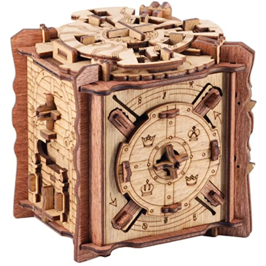 

Escape Room Puzzle Box for Adults: Wooden Camelot-Themed 3D Brain Teaser with Intricate Mechanisms, Natural Wood Finish, Challe