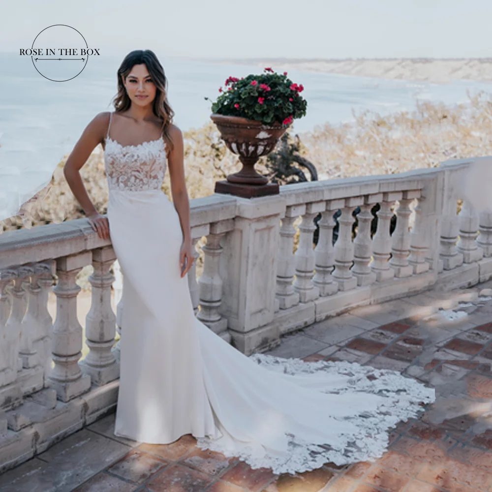 Robe de Mariee 2024 Mermaid Boho Wedding Dreses Elegant Spaghetti Straps Long Lace Train Bridal Gowns With Button Back