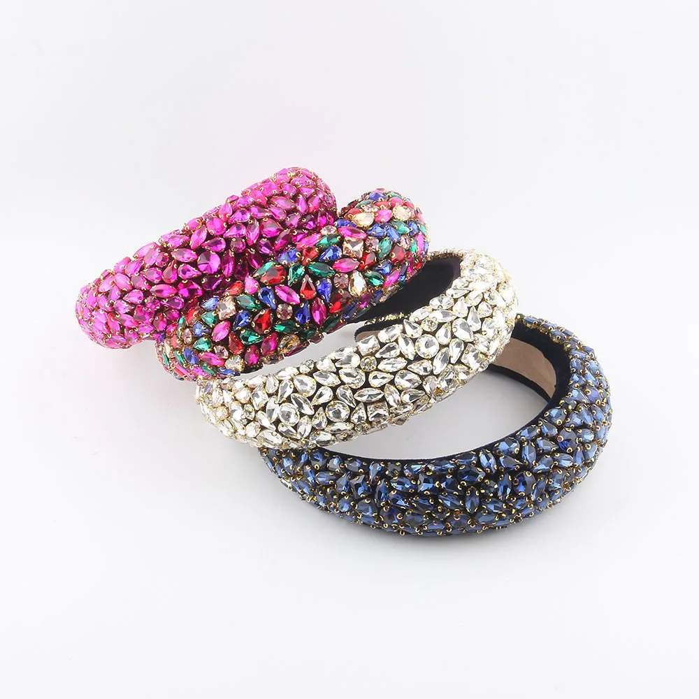 

Luxury Retro Headbands For Women Baroque Sparkly Wide-edged Sponge Padded Rhinestone Hairband Hair Hoop Women Hair Accessories