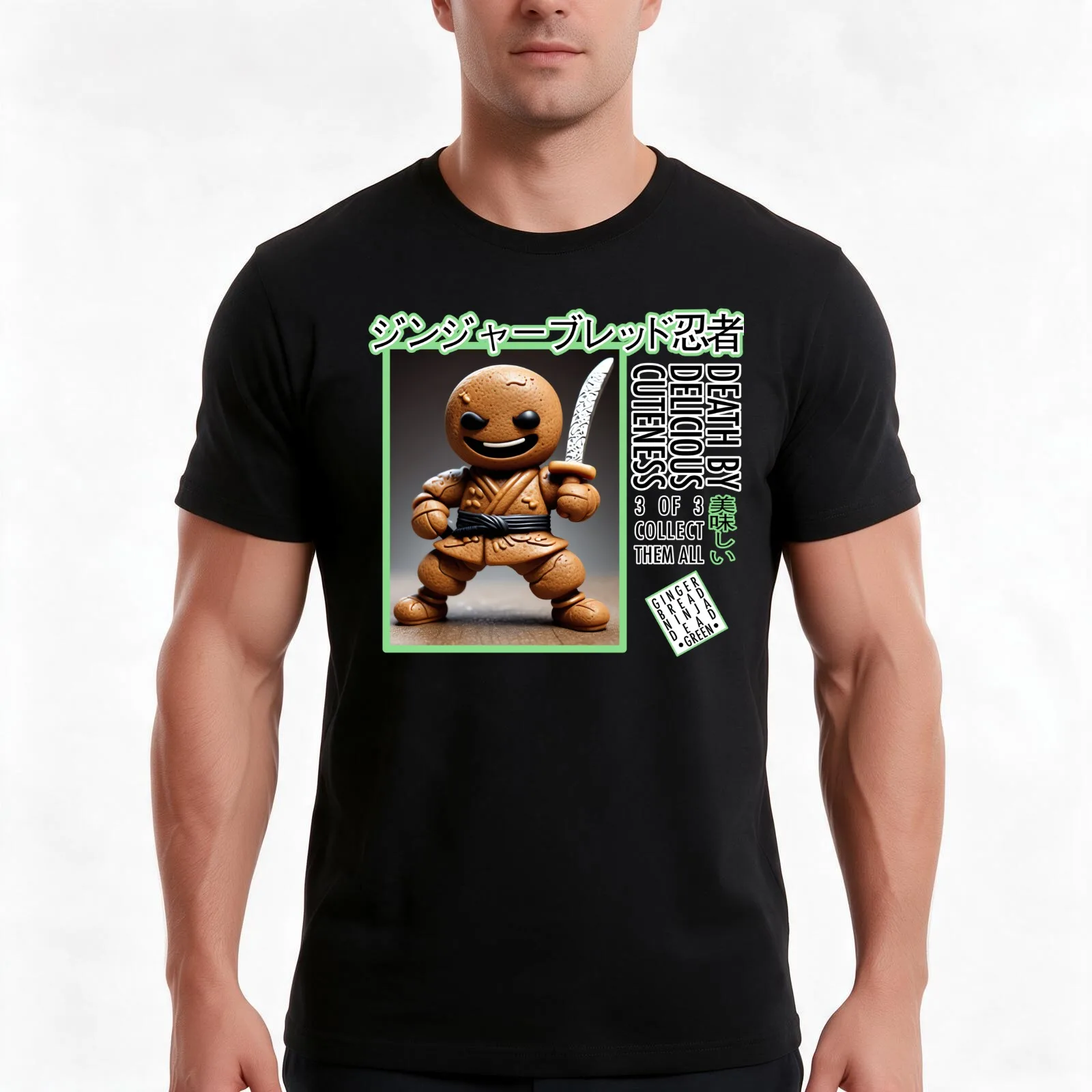 Gingerbread Ninja 3 of 3: Death by Delicious Cuteness T-Shirt, Summer Casual Cotton Tee, Oversized Streetwear Tops, 100% Cotton