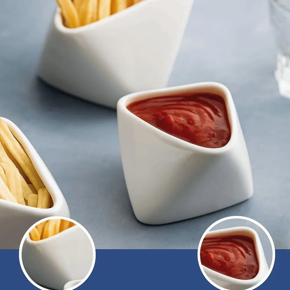 

2pcs Kitchen Organizer Ceramic French Fries Cup Creative Reusable Snack Dish Irregular Seasoning Bowl Molecular Cuisine
