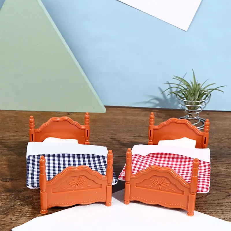Domek dla lalek Mini sypialnia Dzieci Mini podwójne/pojedyncze łóżko Meble Scena Zabawka dla dziecka Prezent dla dzieci