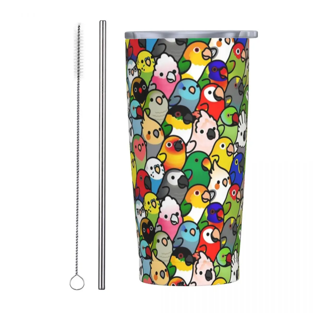 Cockatiel Bird Insulated Tumbler with Straws Lid Parrots Animal Stainless Steel Thermal Mug Double Wall Car Bottle Cup, 20oz