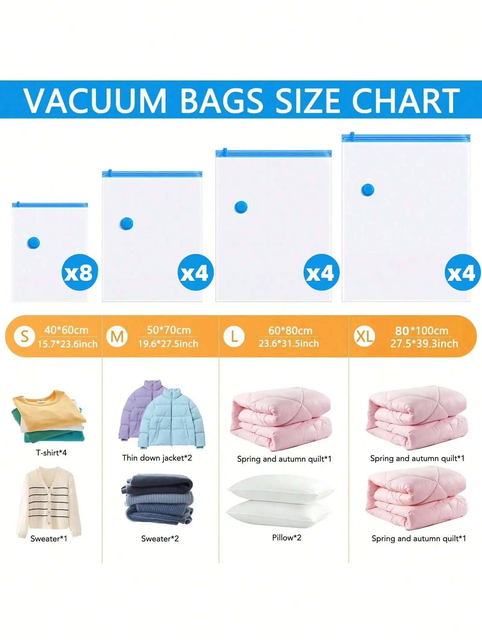 21 In 1 Vacuum Storage Bags Set For Clothes Travel -Vacuum Bag Multi Size Combination+Hand Pump Set With Large Capacity Storage,Travel Pump Vacuum Sealer Bag With Double-Zip Seal And Triple Seal Turbo-Valve For Max Space Save