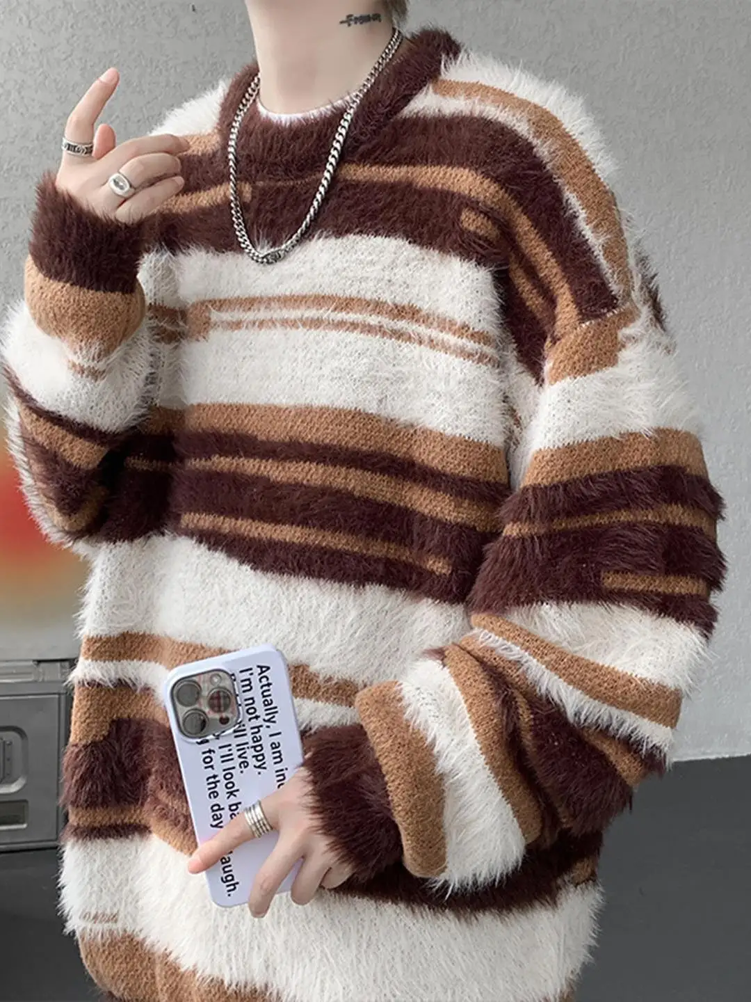 

Мужской вязаный свитер в стиле американского кэжуал, осенне-зимний, для пар, с полосатым узором, в стиле Aosphere, цветной, трикотажное пальто