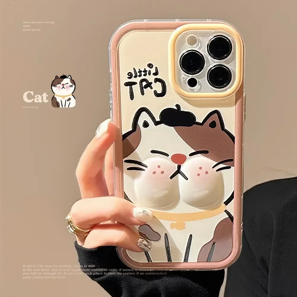 Cartoon Lovely Fat Cat Painter Phone Case for IPhone16 15 14 12 13 11 Pro ProMax Mini Plus X XR Shockproof Phone Cover