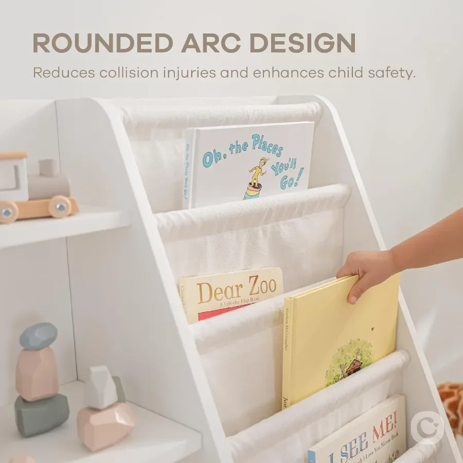 Bookshelf 35.2 x 15.7 x 31.5 Inches Sturdy Plywood Montessori Book Shelf with Soft Hard Shelves for Toys Books ChildFriendly Ea