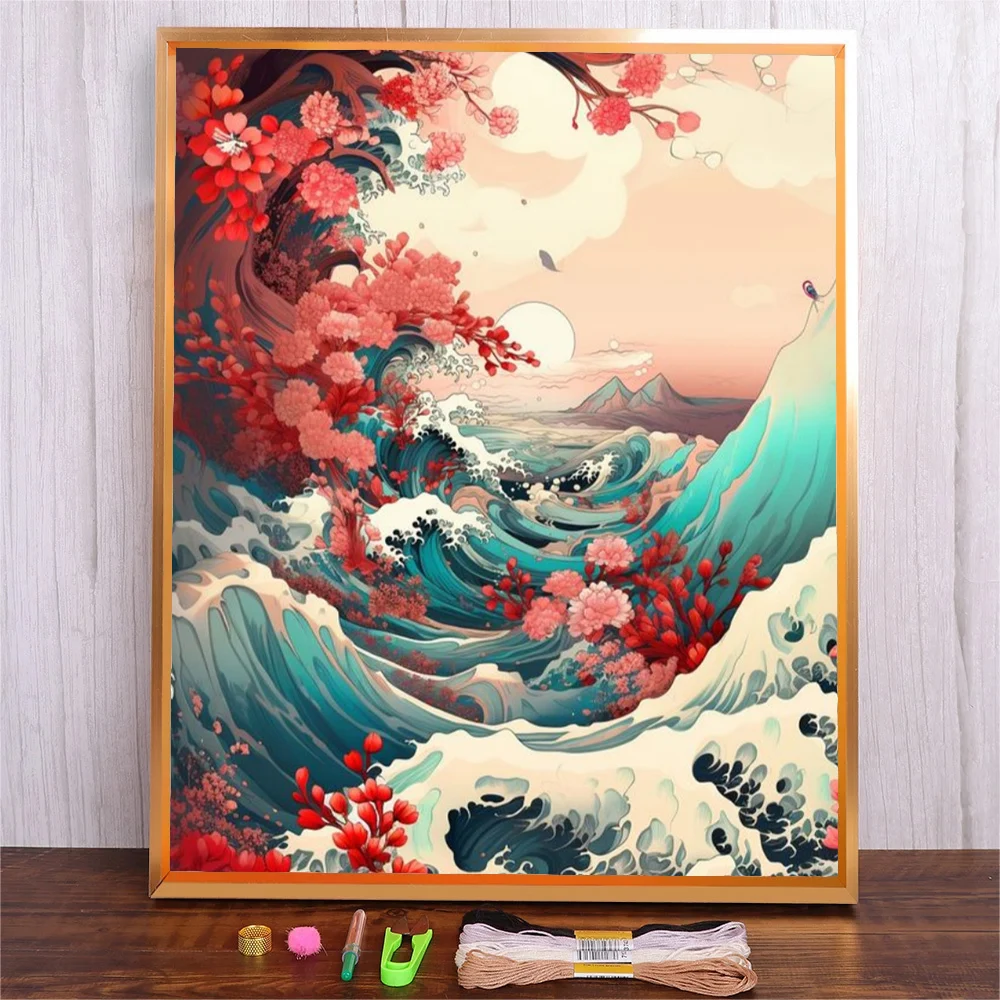 

Seascape Wave Printed Cross Stitch Kits DIY Set Living Room Decoration Paintings New Crafts Handmade Embroidery Kit Unique Gift