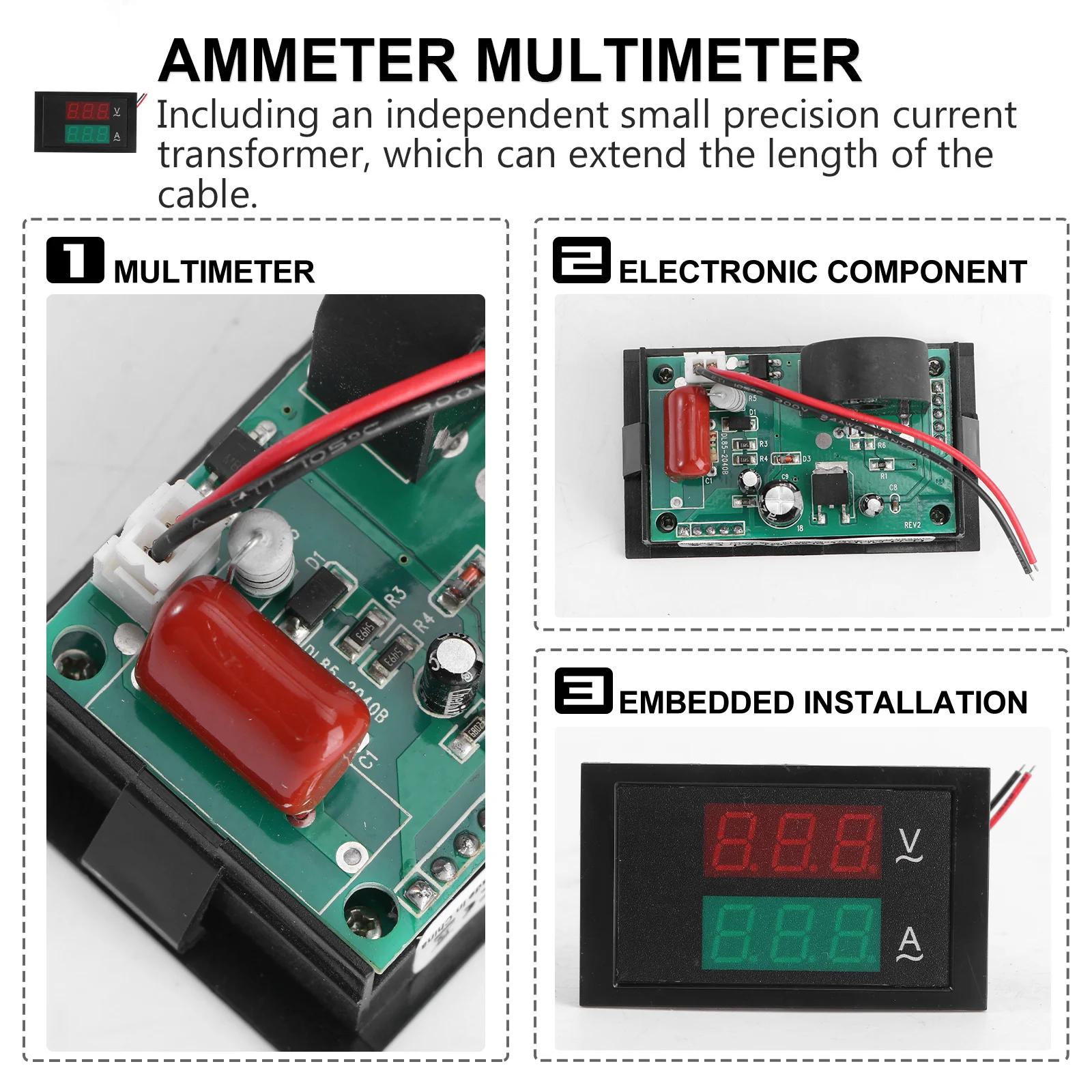 

Ac 80-300V LED Digital Voltage Current Meter Wide Range Circuit Multimeter Prevent Electric Shock Save Power Safety Reminder