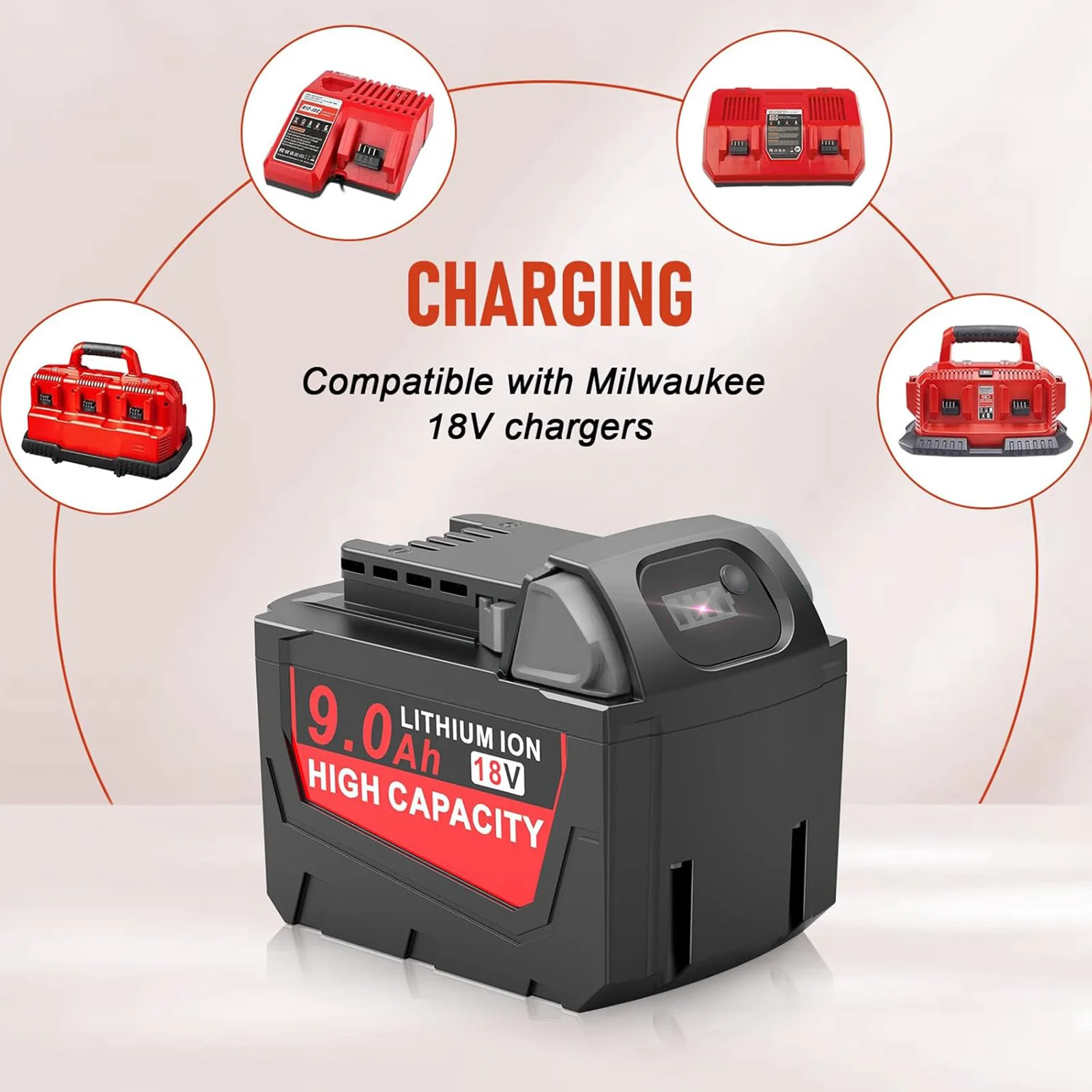 Akumulator litowo-jonowy 18V 9000mAh do narzędzi Milwaukee serii M18 48-11-1850 48-11-1860 2604-20 — zdjęcie produktu 5