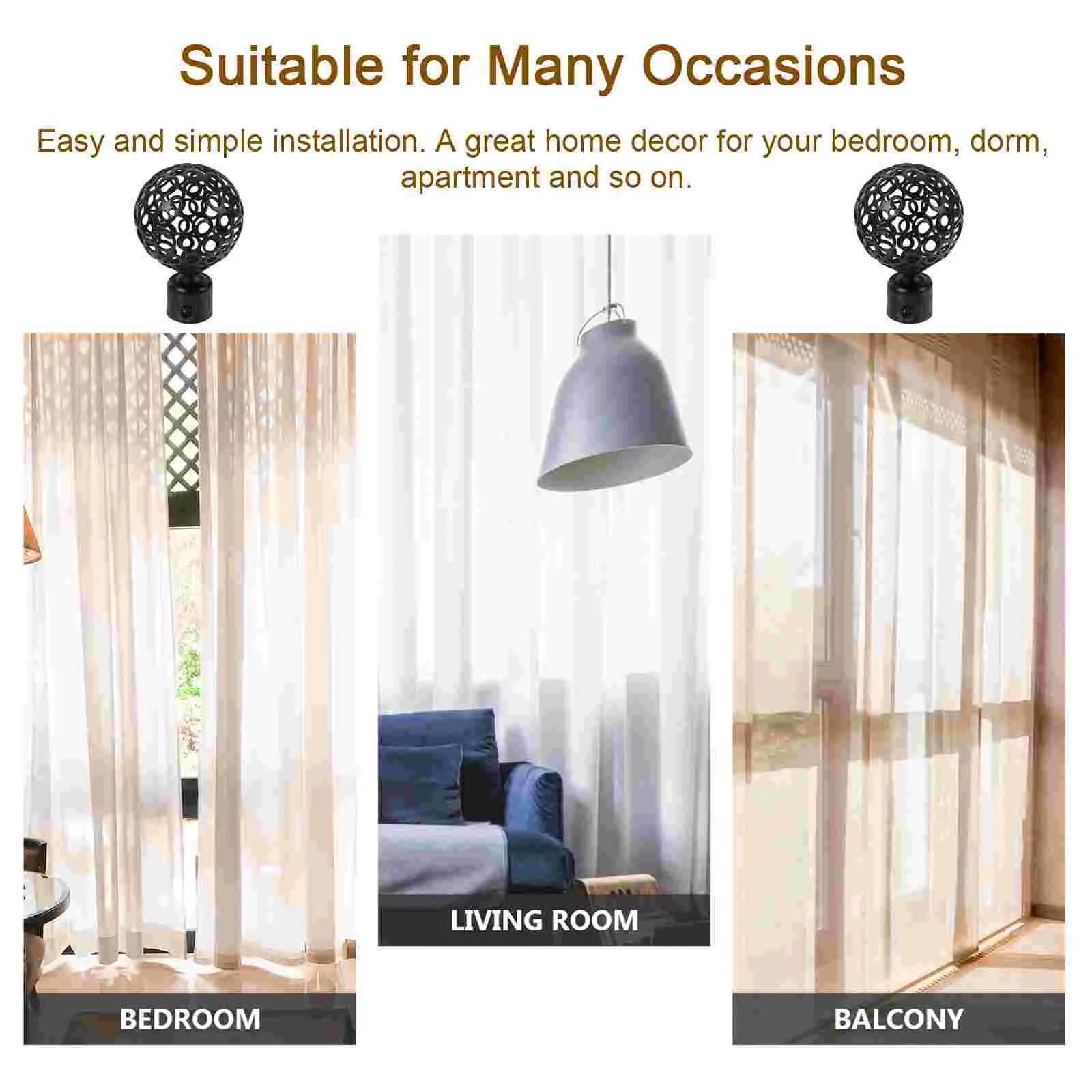 2 Pcs Roman Rod Accessories Beautiful Decoration Curtain Scalable Decorative End Iron Bedroom