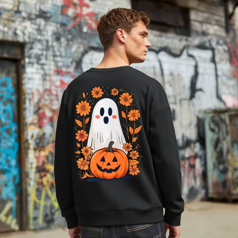 

Толстовка MINISO Marlo на тему Хэллоуина с тыквой-призраком и цветочным принтом для праздничной вечеринки