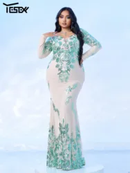 Yesexy New Plus Size Green Long Sleeves Sequin Mermaid Evening Gown Graduation Wedding Birthday Party Formal Occasion Dresses