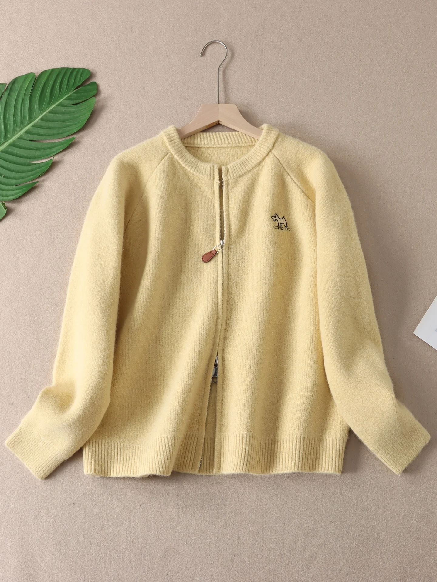 Faionable Herbst Winter Strickpullover Jaet Damen rund Ne Abnehmen Doppelreißverschluss Patchwork Bequeme Strickwaren