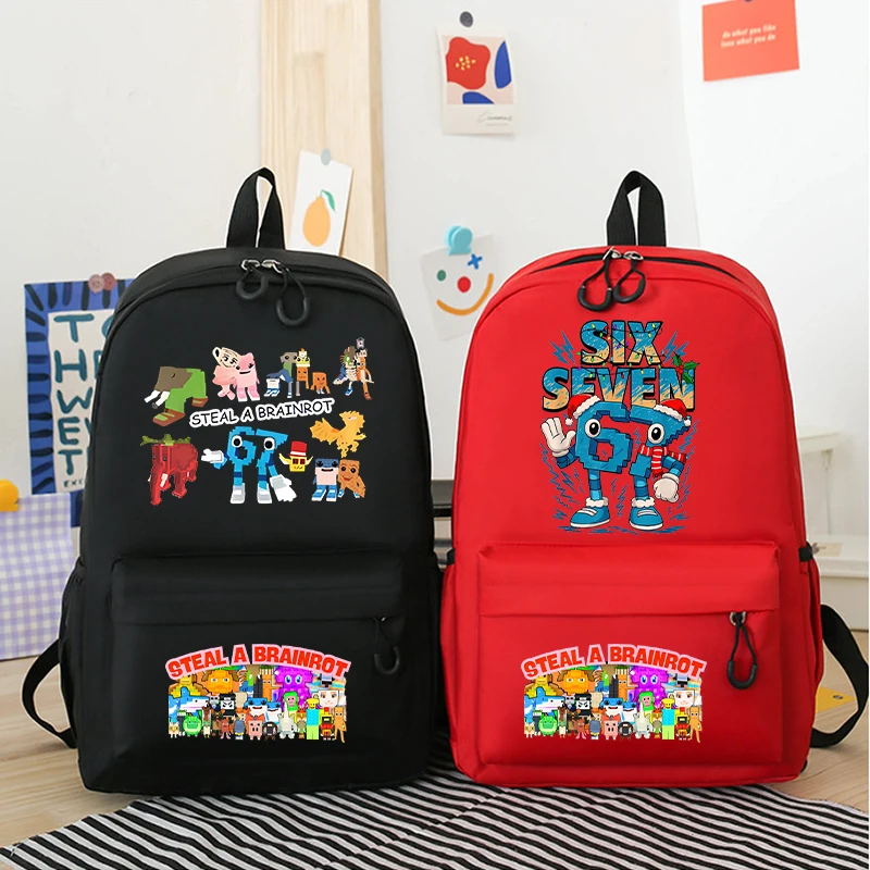 

Steal A Brainrot Man Rabbit Ear Backpack Cute Anime Print Kids Boys Girl Student Stationery Storage School Bags Party Games Gift