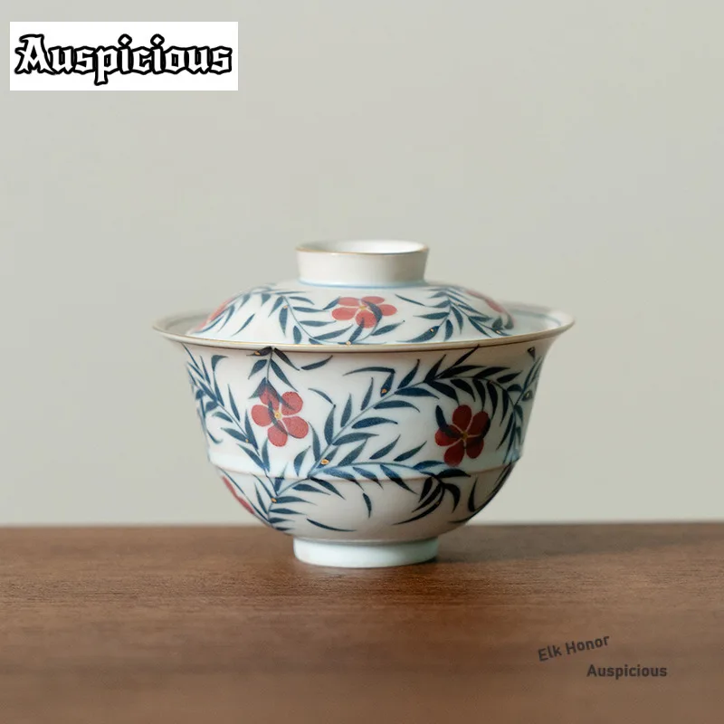 

90ml Pure Hand-painted Flower Gaiwan Zen Tea Tureen Tea Bowl with Lid Kit Tea Brewing Cover Bowl Tea Ceremony Supplies Gift