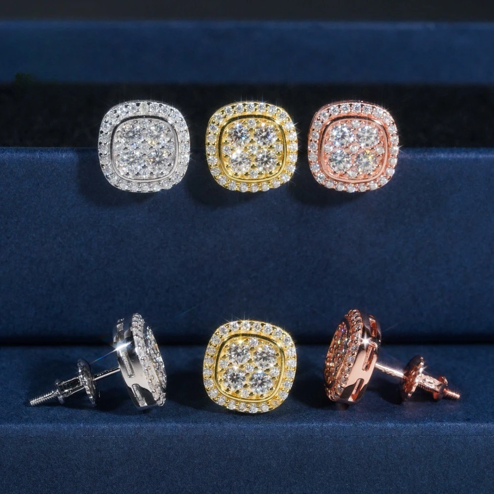 

Серьги-гвоздики из стерлингового серебра S925 с квадратным муассанитом 10 мм и эффектом ореола для женщин и мужчин, модные серьги с имитацией бриллиантов, с винтовой застежкой, подарок